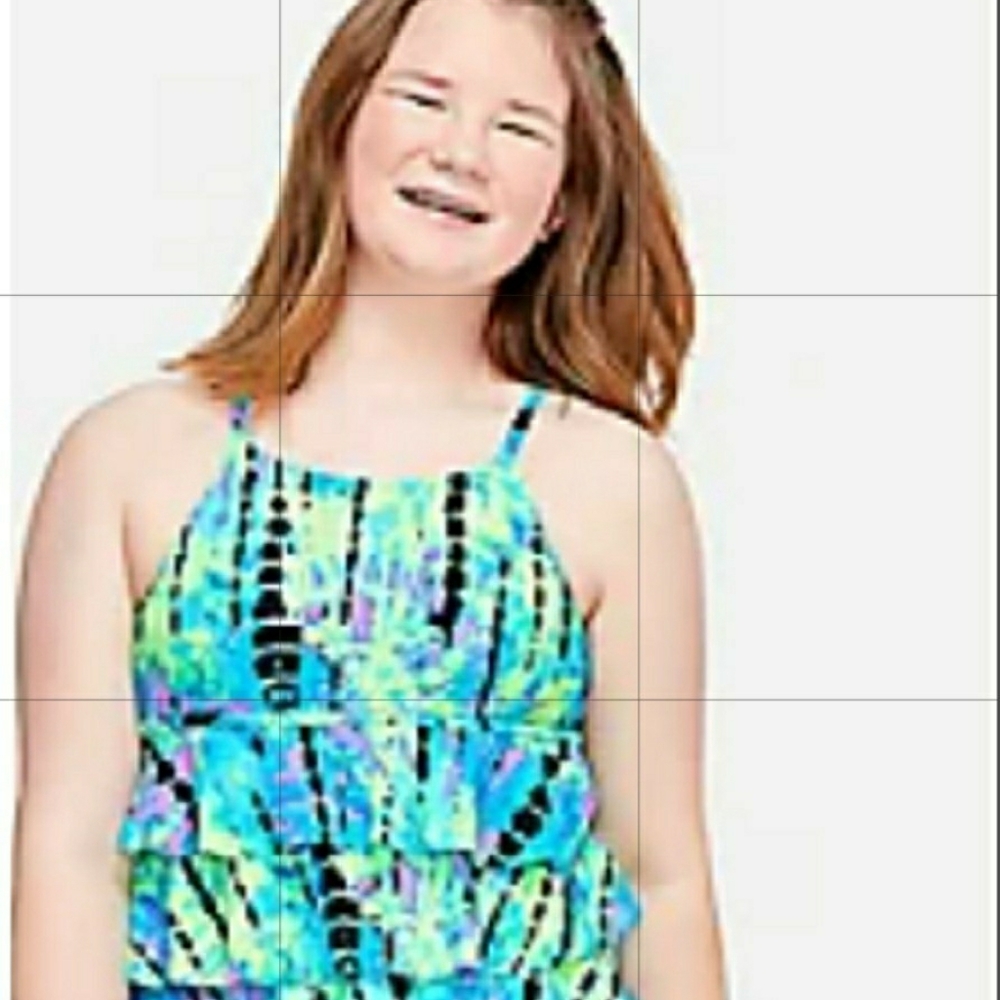 PLUS Justice Tie dye ruffled tankini